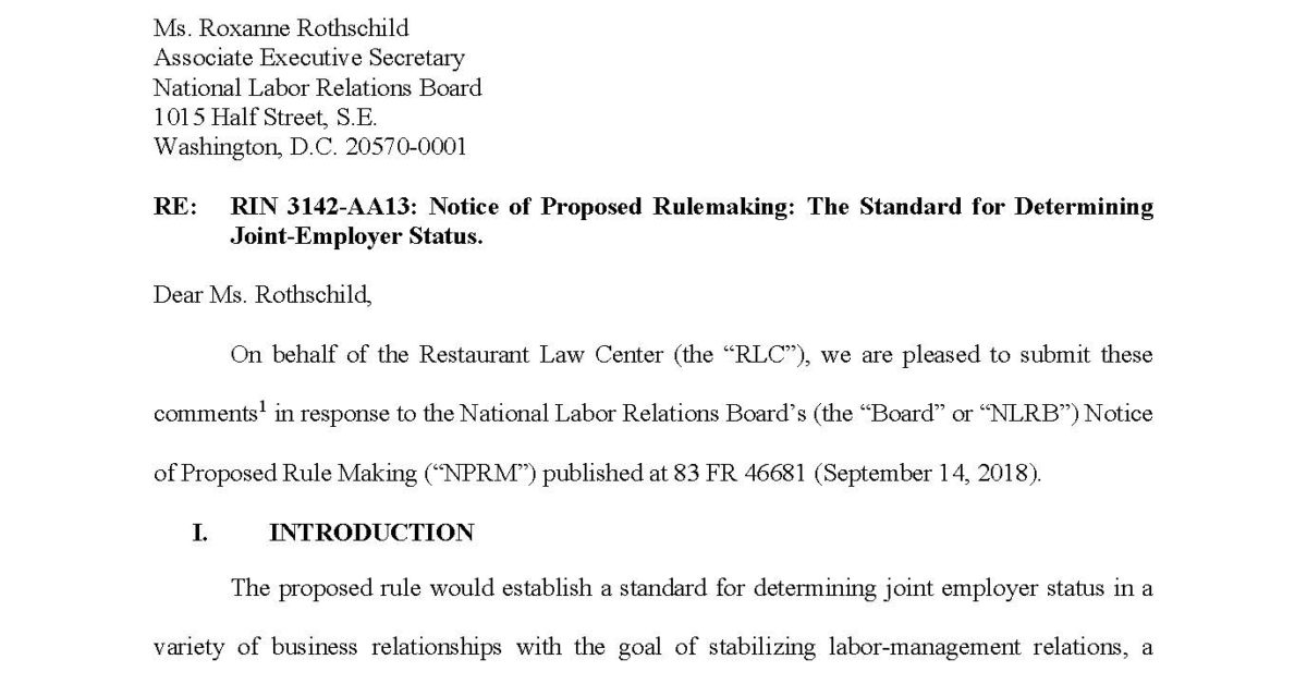 Notice Of Proposed Rulemaking: The Standard For Determining Joint ...